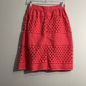 LOFT Women’s 4 Pink Eyelet Skirt Cotton A-Line Knee Length Summer Cottagecore
